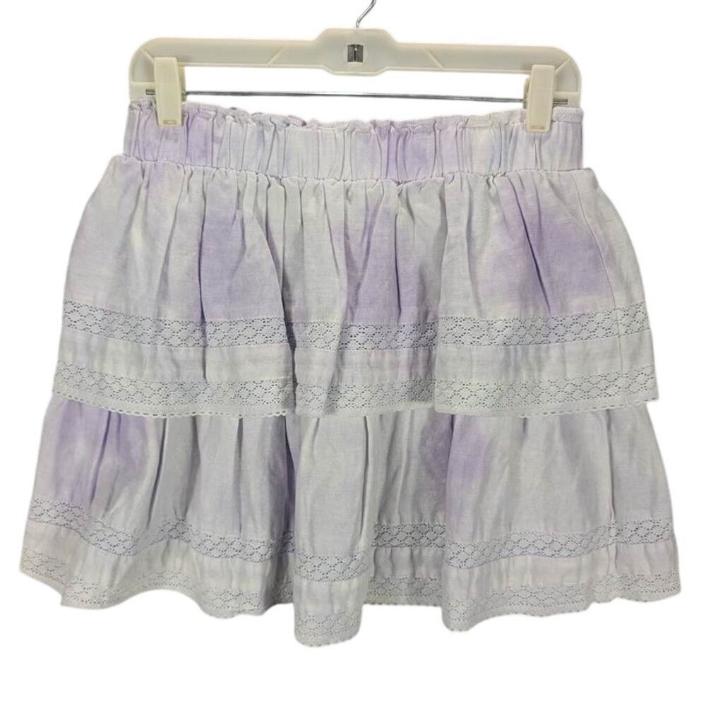 Chelsea & Violet Skirt Womens Medium Lavender Tiered Elastic Waist Cotton Linen